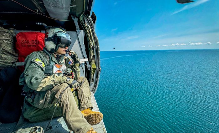 VX-1 Completes a Training Exercise During Northern Strike ALPENA, Michigan (Aug. 13, 2024) Naval Aircrewman (Helicopter) 1st Class Miguel Velez, assigned to the "Pioneers" of Air Test and Evaluation Squadron (VX) One, searches for contacts in a MH-60S helicopter during a joint defense training exercise in Alpena, Michigan, during Northern Strike, Aug. 13, 2024. Northern Strike, one of the Department of Defense's largest reserve components, is the premier reserve component training event designed to build readiness with joint and partner forces in all domains of warfare. (U.S. Navy photo by Mass Communication Specialist 1st Class Juel Foster)